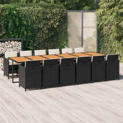 13 Pcs conjunto jantar p/ jardim c/ almofadões vime PE preto