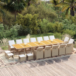 19 Pcs conjunto jantar p/ jardim c/ almofadões vime PE bege