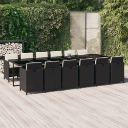 13 Pcs conjunto jantar p/ jardim c/ almofadões vime PE preto