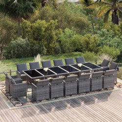 17 Pcs conjunto jantar p/ jardim c/ almofadões vime PE cinzento