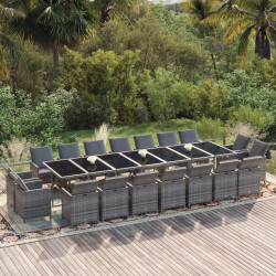 19 Pcs conjunto jantar p/ jardim c/ almofadões vime PE cinzento