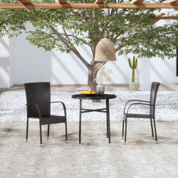 3 Pcs conjunto de jantar para jardim vime PE preto