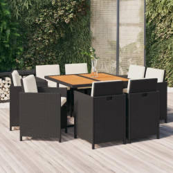 9 Pcs conjunto de jantar p/ jardim c/ almofadões vime PE preto