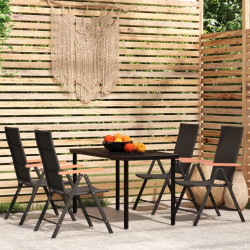 5 Pcs conjunto de jantar para jardim preto
