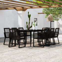 9 Pcs conjunto de jantar para jardim preto