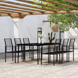 7 Pcs conjunto de jantar para jardim preto