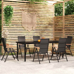 7 Pcs conjunto de jantar para jardim preto