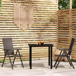 3 Pcs conjunto de jantar para jardim preto