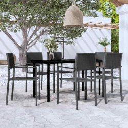 7 Pcs conjunto de jantar para jardim preto