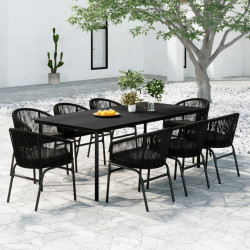 9 Pcs conjunto de jantar para jardim preto