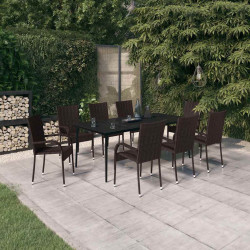9 Pcs conjunto de jantar para jardim castanho e preto