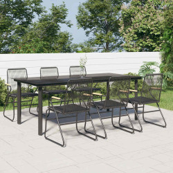 7 Pcs conjunto de jantar para jardim vime de PVC preto