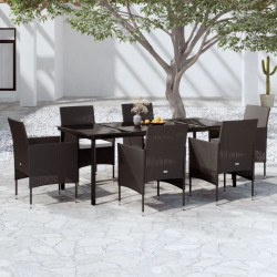7 Pcs conjunto de jantar para jardim com almofadões preto