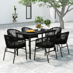 7 Pcs conjunto de jantar para jardim preto