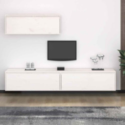 Conjunto de armário de TV 3 pcs madeira de pinho maciça branco