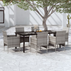 7 Pcs conjunto de jantar p/ jardim c/ almofadões cinza e preto