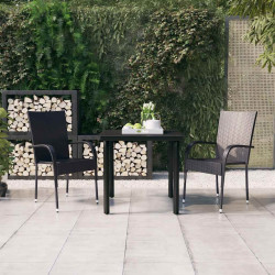 3 Pcs conjunto de jantar para jardim preto
