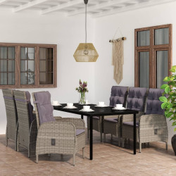 7 Pcs conjunto de jantar p/ jardim c/ almofadões cinza e preto