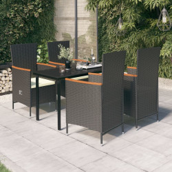 5 Pcs conjunto de jantar p/ jardim c/ almofadões preto