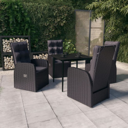 5 Pcs conjunto de jantar p/ jardim c/ almofadões preto