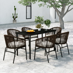 7 Pcs conjunto de jantar para jardim castanho