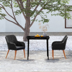 3 Pcs conjunto de jantar para jardim com almofadões preto