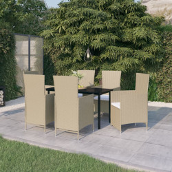 7 Pcs conjunto de jantar para jardim com almofadões bege