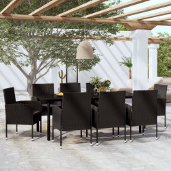 9 Pcs conjunto de jantar para jardim preto