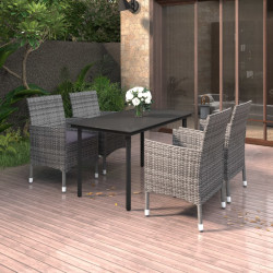 5 Pcs conjunto de jantar p/ jardim c/almofadões vime PE e vidro