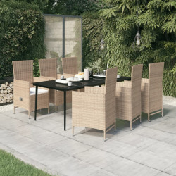 7 Pcs conjunto de jantar para jardim com almofadões bege