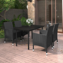 5 Pcs conjunto de jantar p/ jardim c/almofadões vime PE e vidro