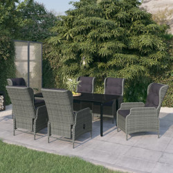 7 Pcs conjunto de jantar para jardim cinzento-claro