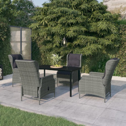 5 Pcs conjunto de jantar para jardim cinzento-claro