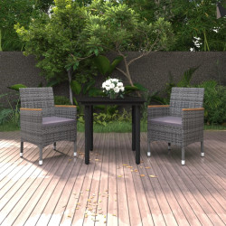 3 Pcs conjunto de jantar p/ jardim c/ almofadões vime PE/vidro