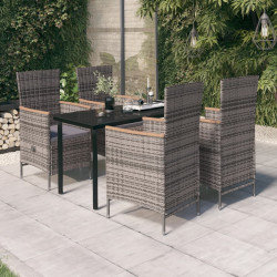 5 Pcs conjunto de jantar para jardim com almofadões cinzento