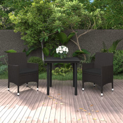 3 Pcs conjunto de jantar p/ jardim c/almofadões vime PE e vidro