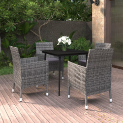 5 Pcs conjunto de jantar p/ jardim c/almofadões vime PE e vidro