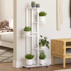 Suporte vasos c/ 5 prateleiras e rodas 44x23x100cm ferro branco