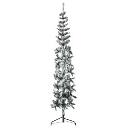Meia árvore de natal fina com flocos de neve 210 cm