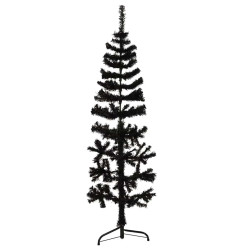 Meia árvore de natal fina com suporte 120 cm preto