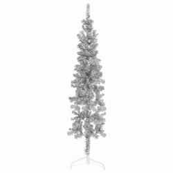 Meia árvore de natal fina com suporte 150 cm prateado