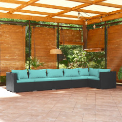6 Pcs conjunto lounge de jardim c/ almofadões vime PE preto