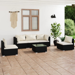 6 Pcs conjunto lounge de jardim c/ almofadões vime PE preto