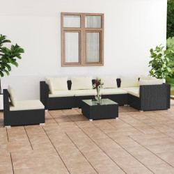7 Pcs conjunto lounge de jardim c/ almofadões vime PE preto