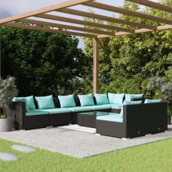 9 Pcs conjunto lounge de jardim c/ almofadões vime PE preto