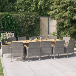 13 Pcs conjunto de jantar para jardim com almofadões cinzento