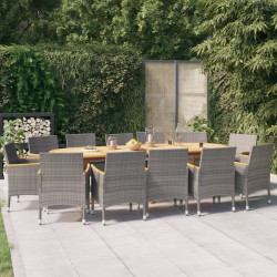 13 Pcs conjunto de jantar para jardim com almofadões cinzento