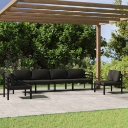 6 Pcs conjunto lounge jardim com almofadões alumínio antracite