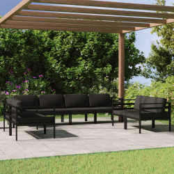 8 Pcs conjunto lounge jardim com almofadões alumínio antracite