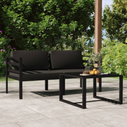 3 Pcs conjunto lounge jardim com almofadões alumínio antracite